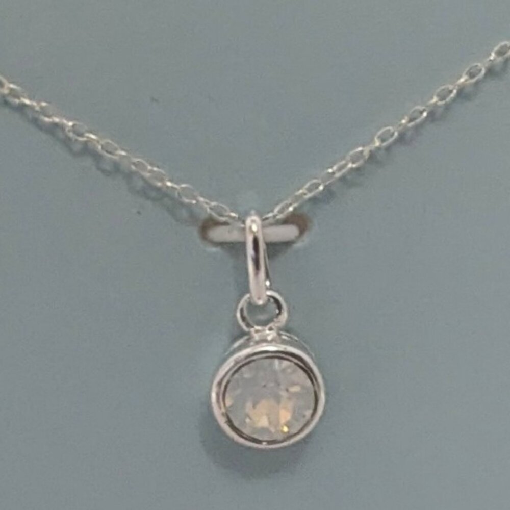 Itsybitsy Sterling Silver NECKLACE W/ Genuine Crystal Opal-like/Oct. B-D Pendant